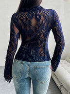 Tie Front Long Sleeve Lace Top (17)