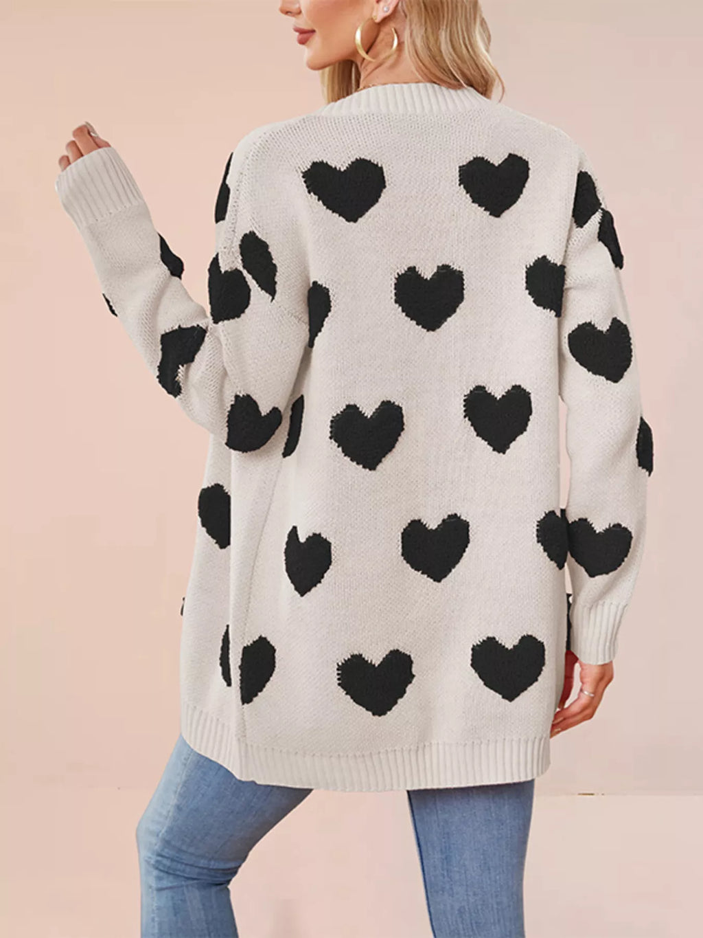 Heart Pattern V-neck Button-down Knit Cardigan (10)