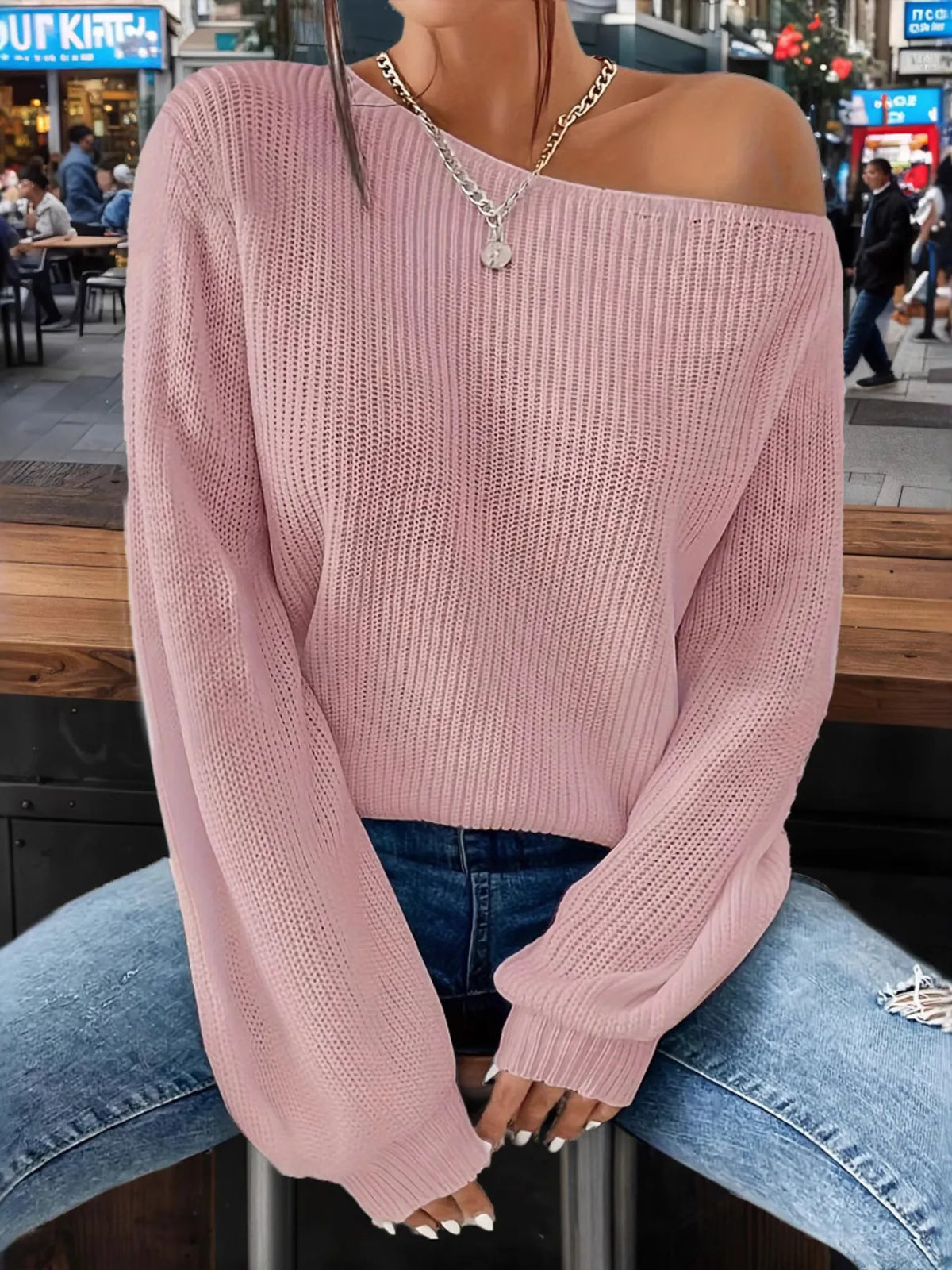 One-shoulder Ribbed Knit Top Relaxed Fit (3)