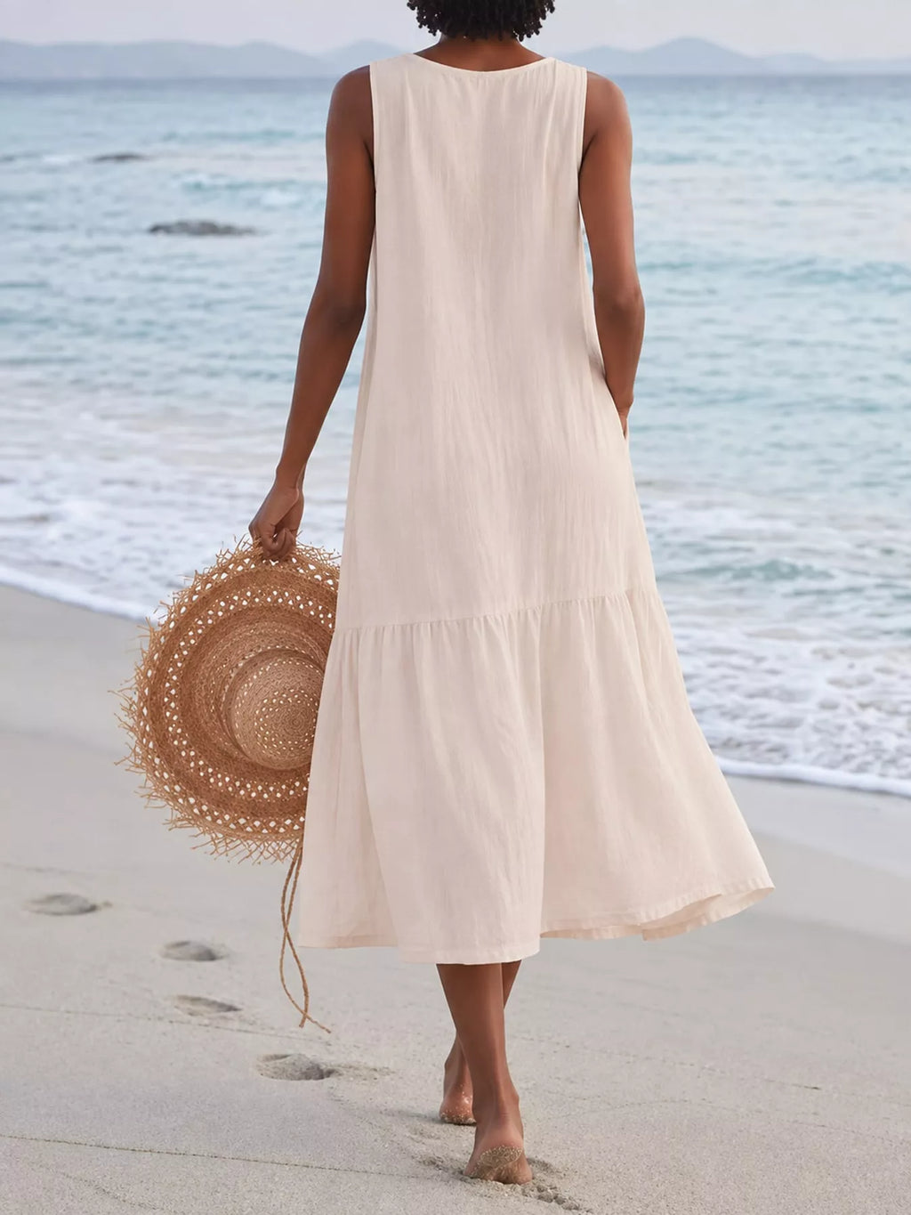 Full Size V-neck Button Front Sleeveless Midi Dress Plus (8)