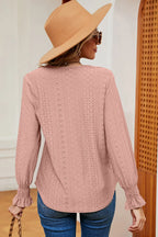 Eyelet V-neck Flounce Sleeve T-shirt (15)