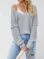 Waffle Knit Dropped Shoulder Sweater