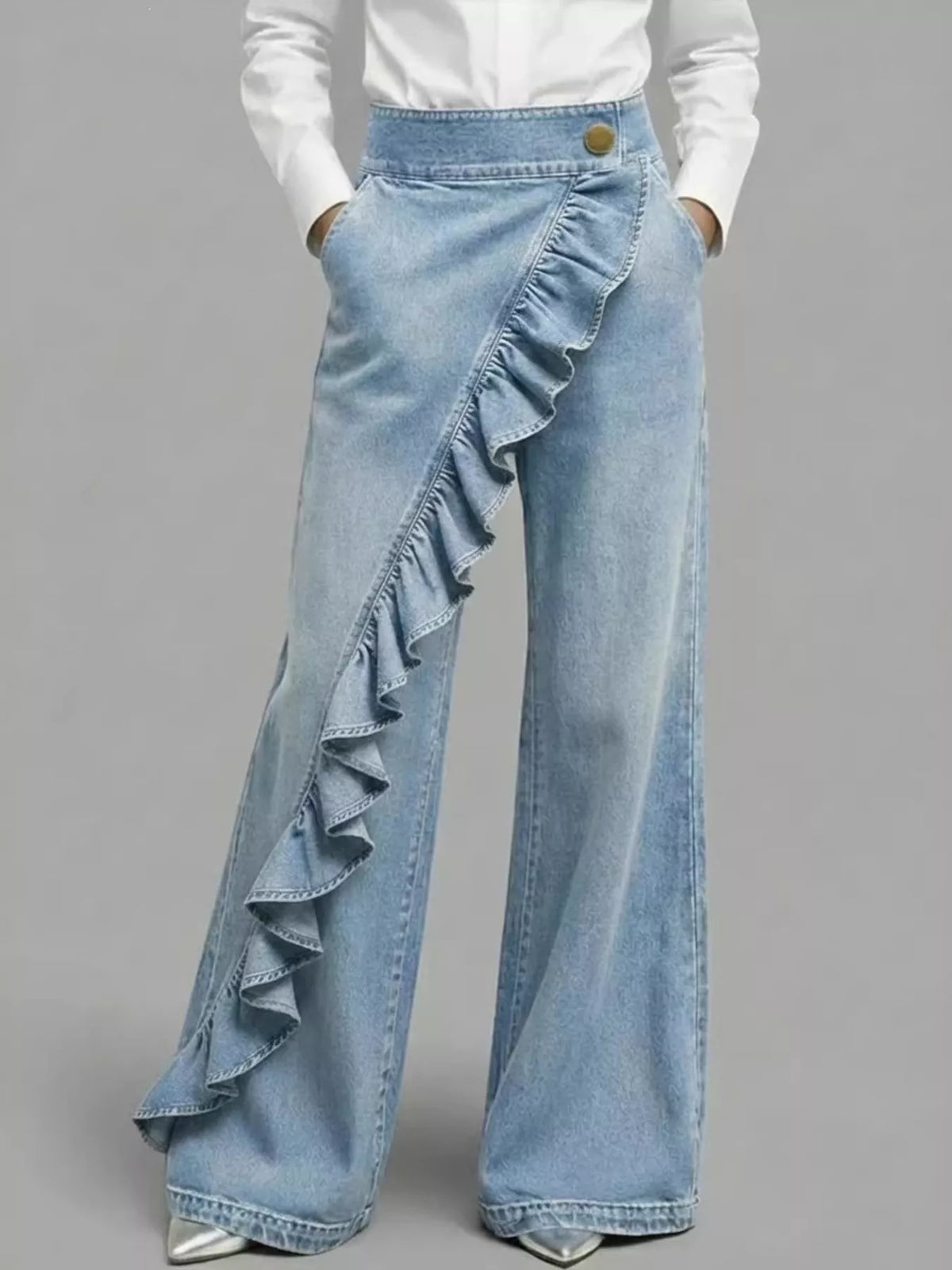 Full Size Ruffled Wide-leg Jeans Plus