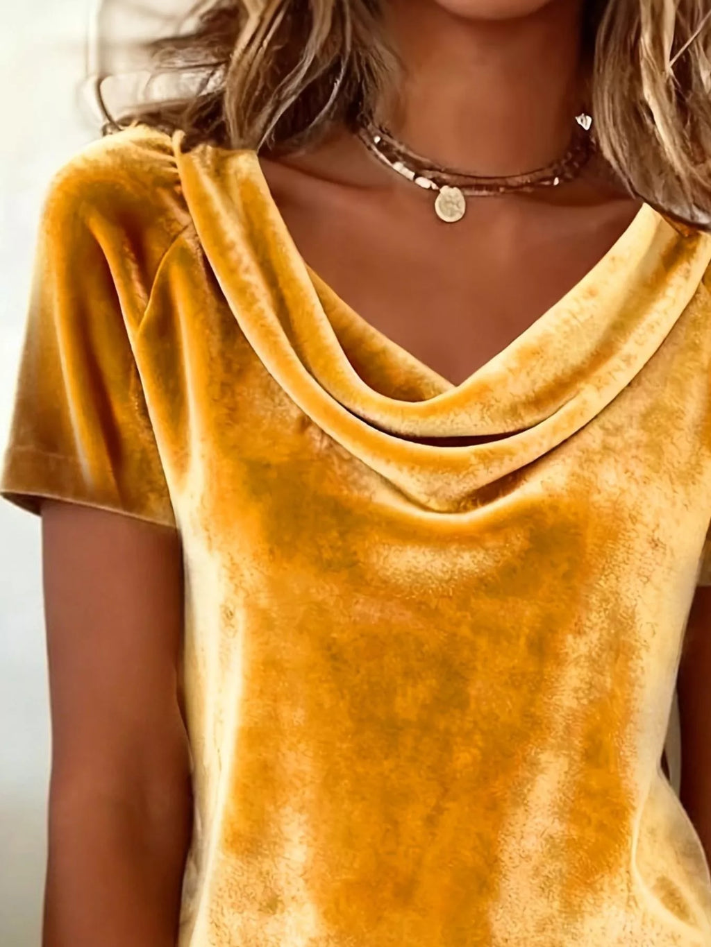 Velvet Cowl Neck Short Sleeve Top (11)