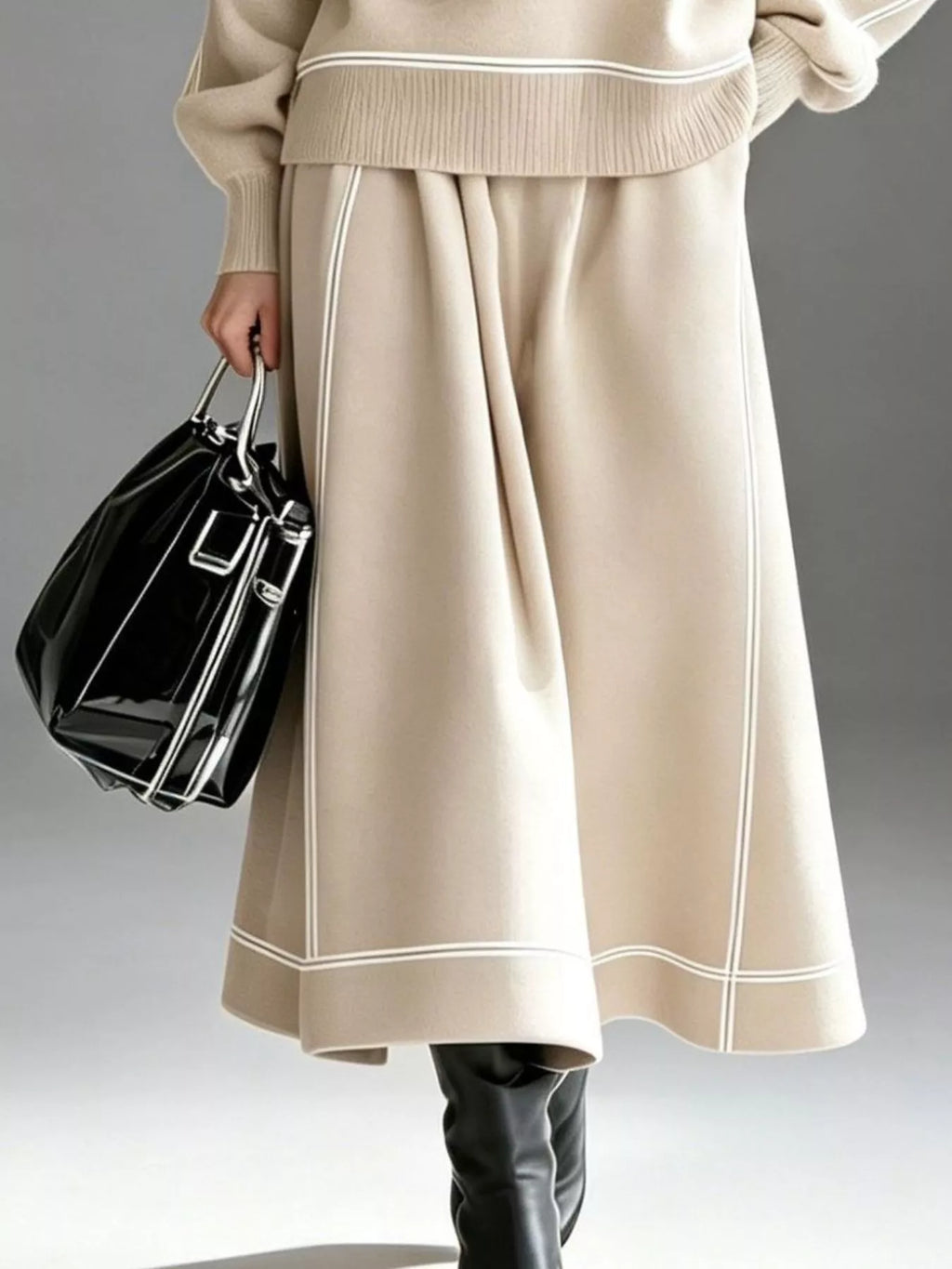 Turtleneck Knit Top Midi Skirt Set (7)
