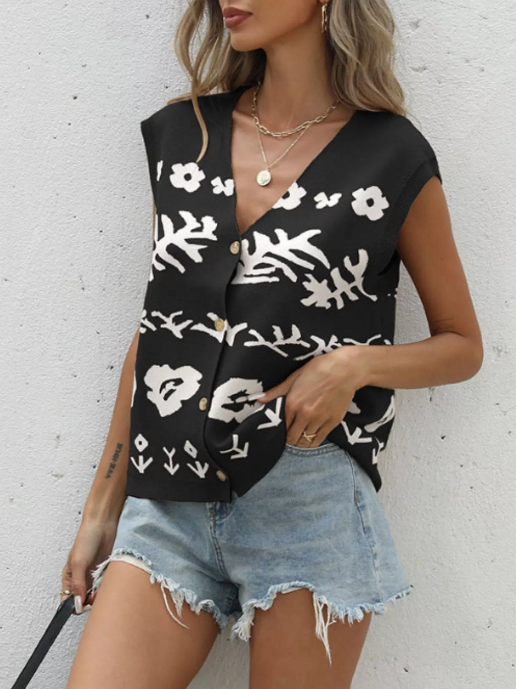 Floral V-neck Cap Sleeve Cardigan (6)