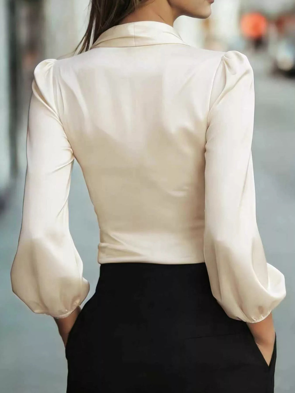 Elegant Satin Wrap Blouse Bow Detail (4)