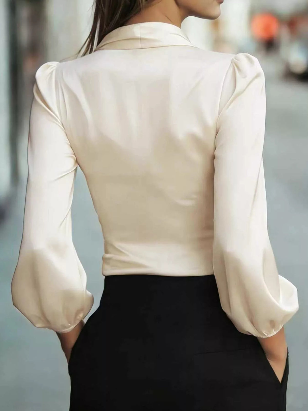 Elegant Satin Wrap Blouse Bow Detail (4)