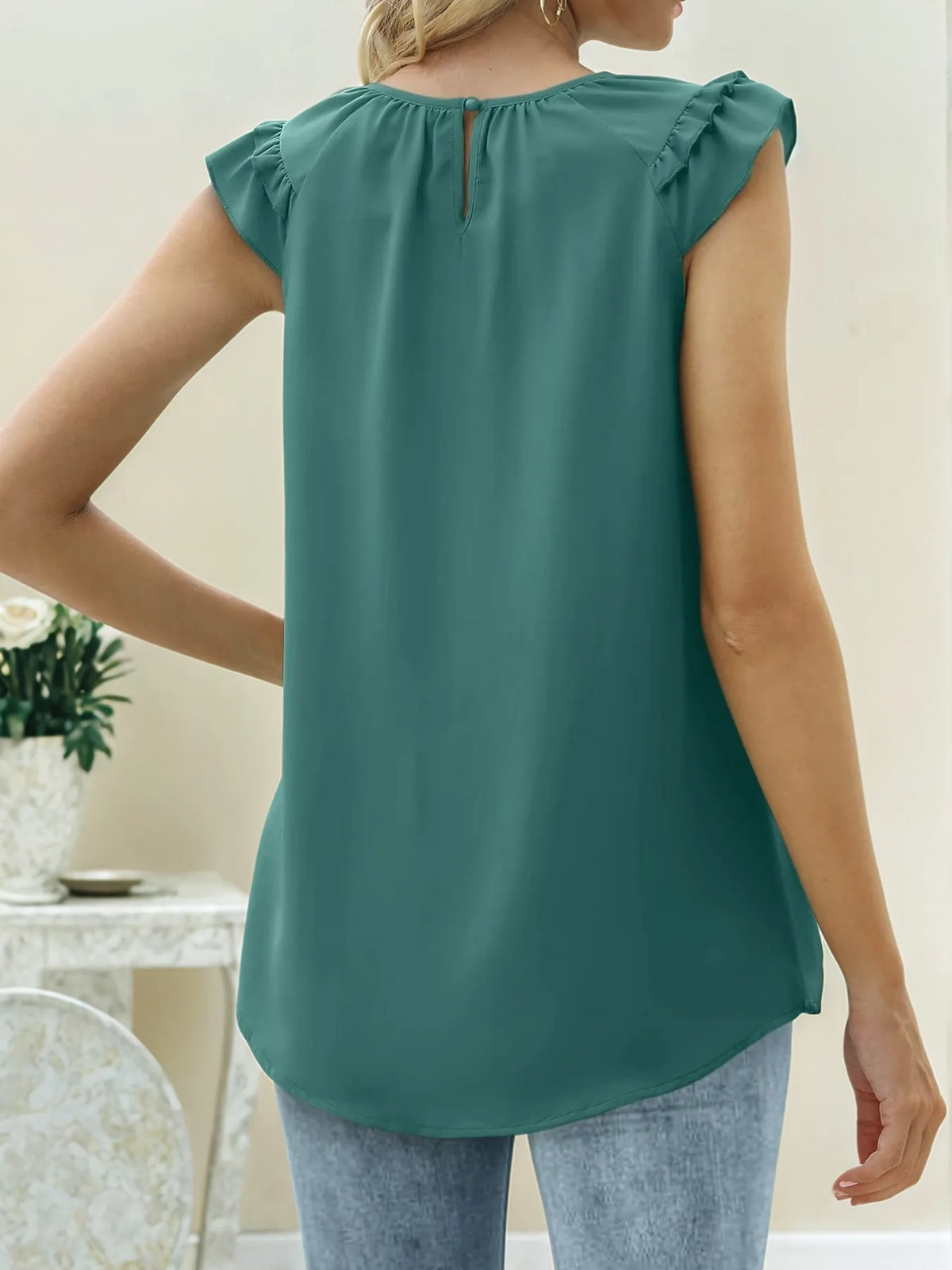 Ruffle Trim Round Neck Blouse (3)