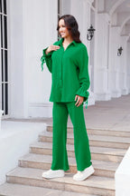 Drawstring Flounce Sleeve Shirt Pants Set (14)