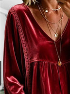 Full Size Velvet Lace Detail V-neck Blouse Plus (18)