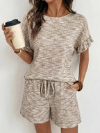 Ruffle Sleeve Textured Top Shorts Set (11)
