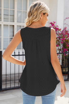 Eyelet Buttoned Round Neck Tank (16)