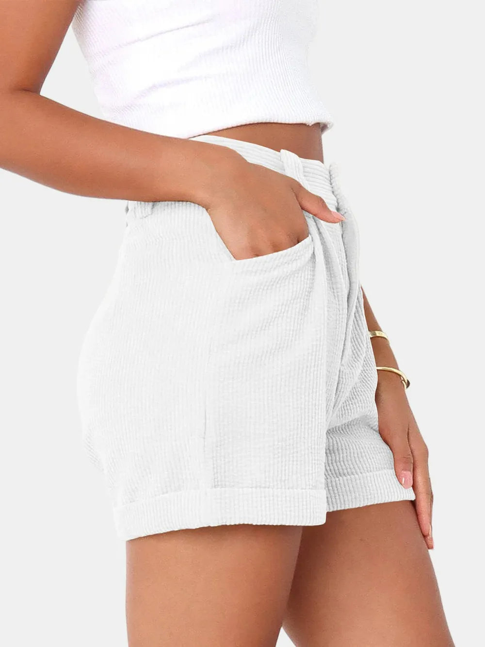Full Size High Waist Shorts Pockets (8)