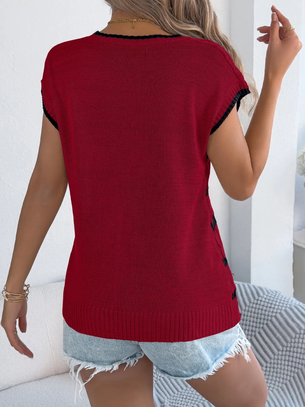 Cable-knit Striped Round Neck Knit Top (15)