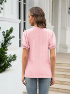 Eyelet Round Neck Short Sleeve Blouse (10)