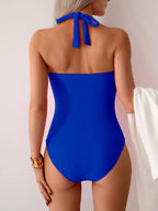 Twisted Front Halter Neck Ruched One-piece Swimsuit (14)
