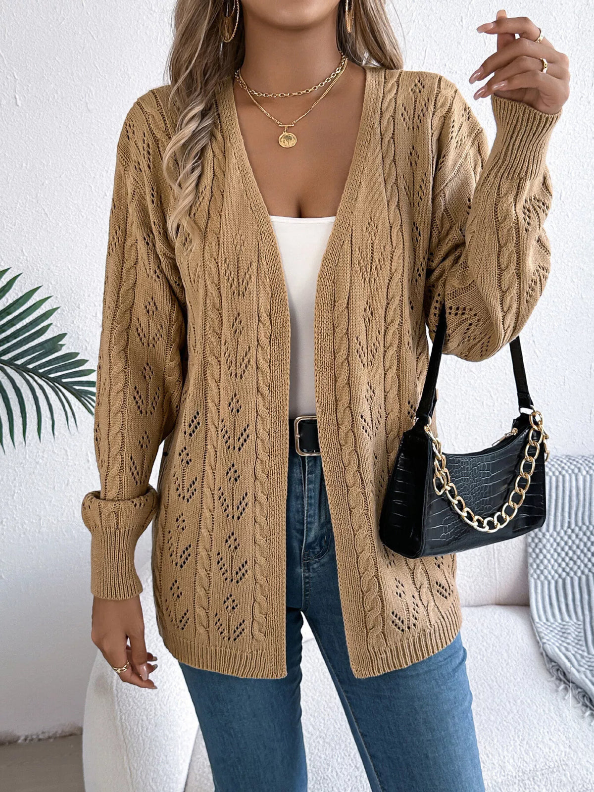 Openwork Open Front Long Sleeve Cardigan (12)
