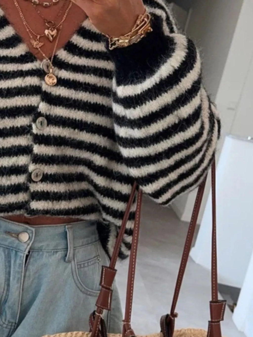 Striped Knit Button-down Cardigan (5)