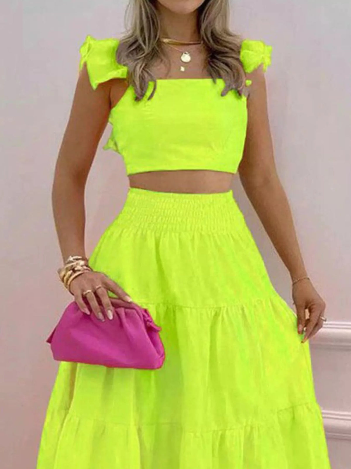 Crop Top Tiered Maxi Skirt Set (15)