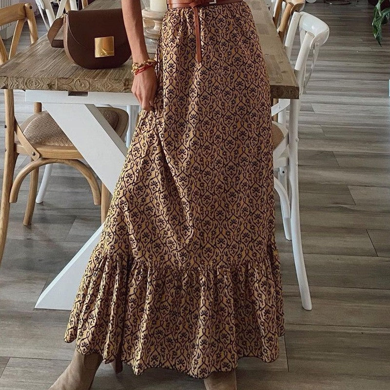 Half Collar Printed Bohemian A-line Skirt photo 2