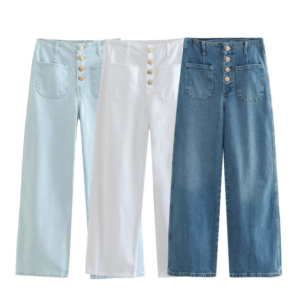 European High-waisted Baggy Wide-leg Capri Jeans photo 2