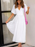 V-neck Puff Sleeve Midi Dress (2)