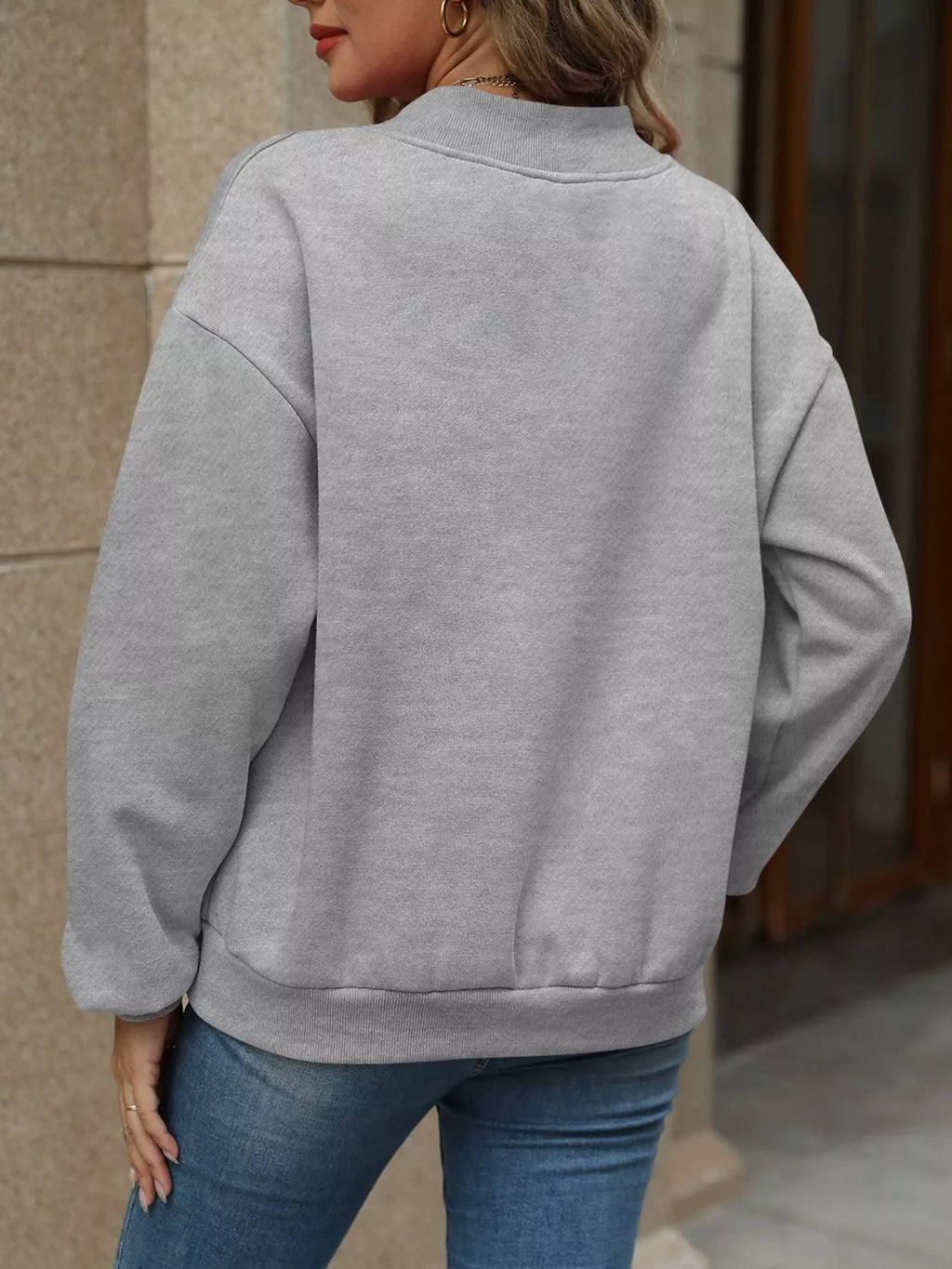 V-neck Solid Color Casual Sweatshirt (11)