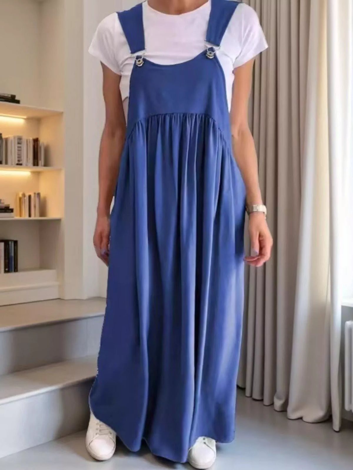 Full Size Ruched Wide Strap Overall Maxi Dress Plus (4)