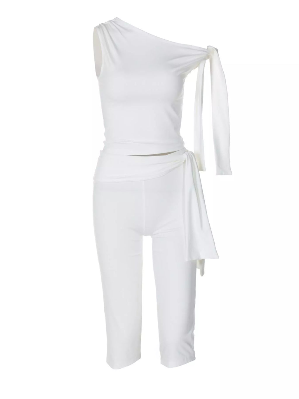 Tied One Shoulder Top Capris Set (4)