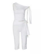 Tied One Shoulder Top Capris Set (4)