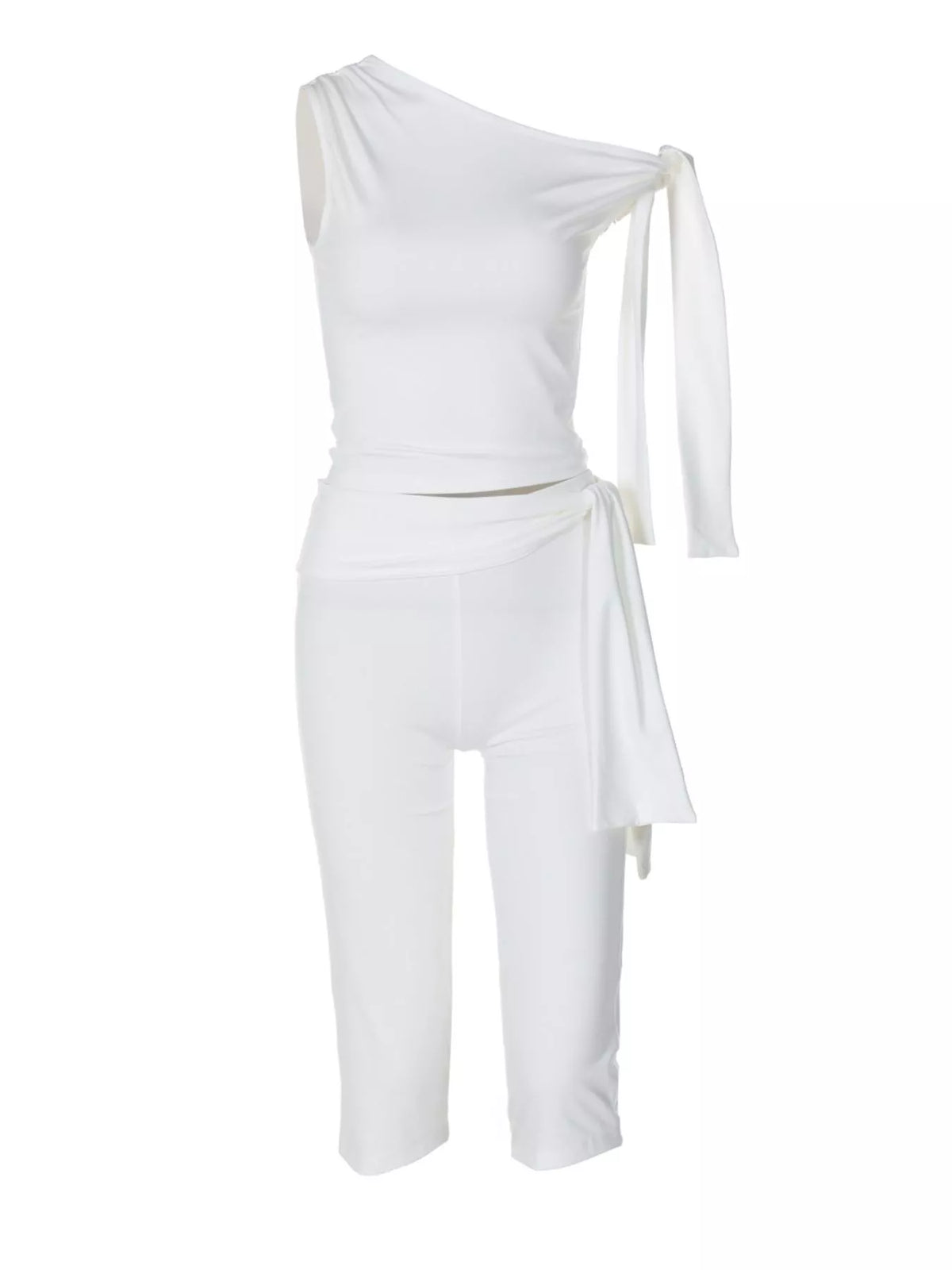 Tied One Shoulder Top Capris Set (4)