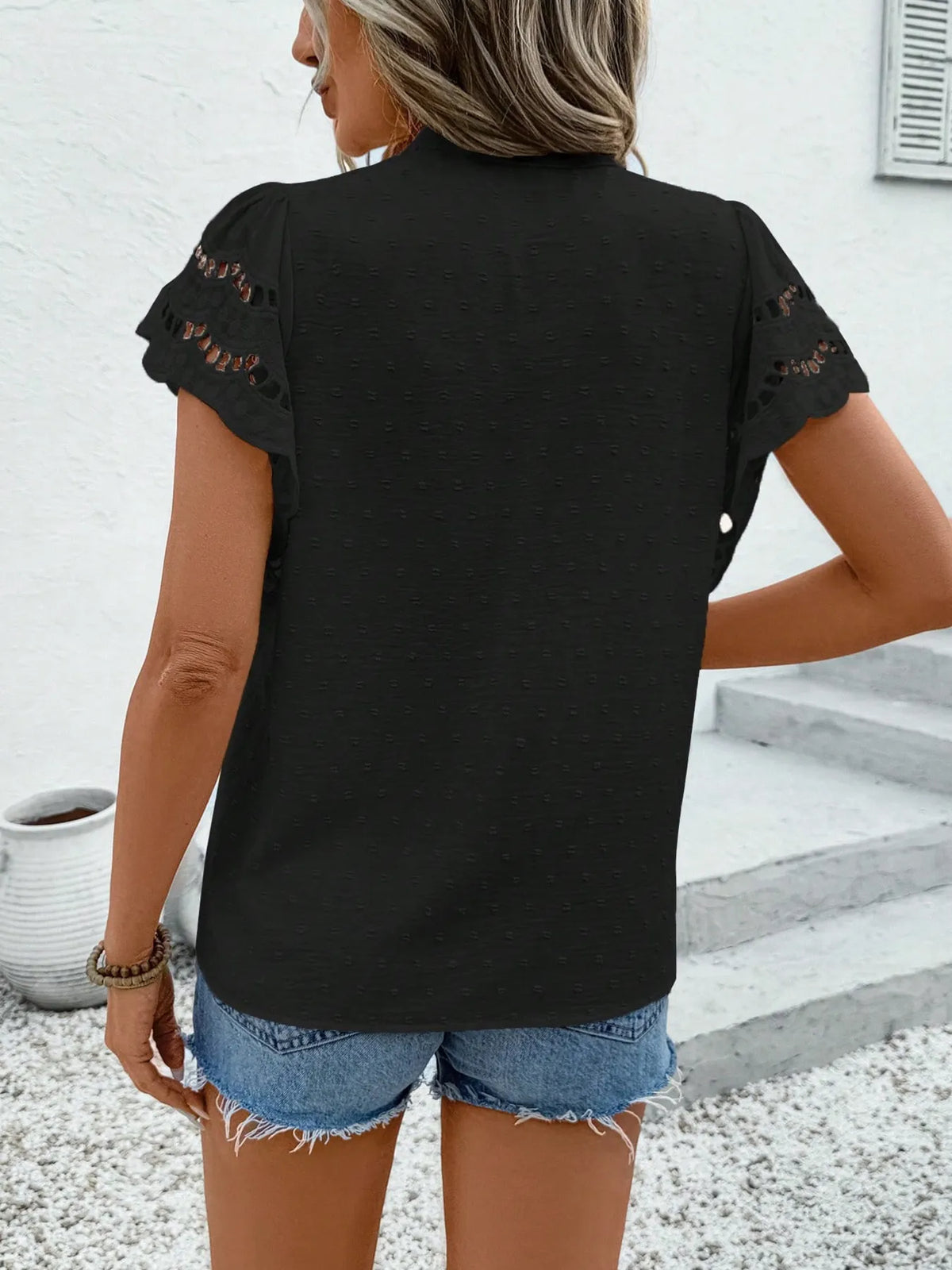 Swiss Dot Cutout Button Down Shirt (19)