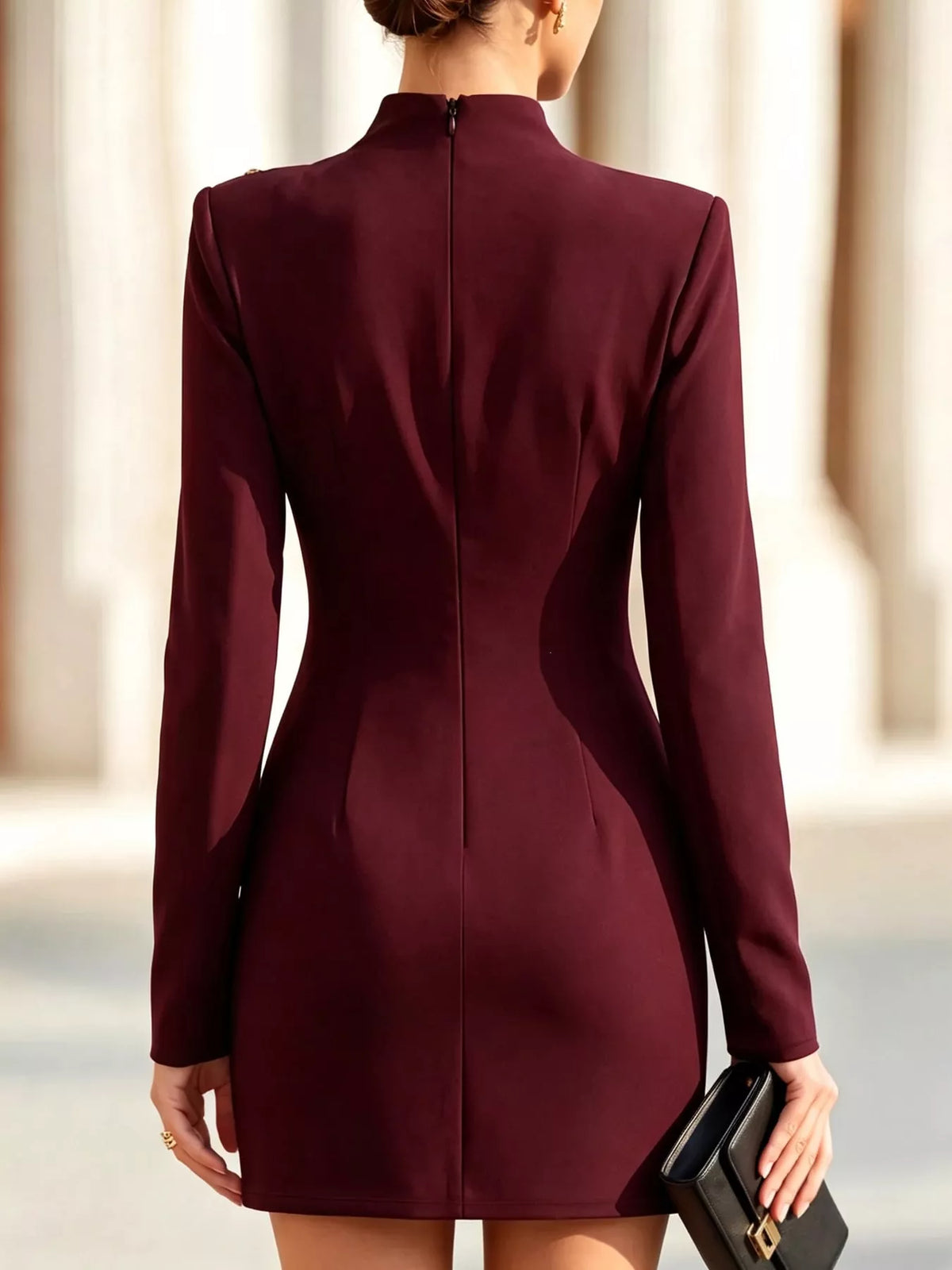 Full Size Decorative Button Mock Neck Mini Dress Plus (11)