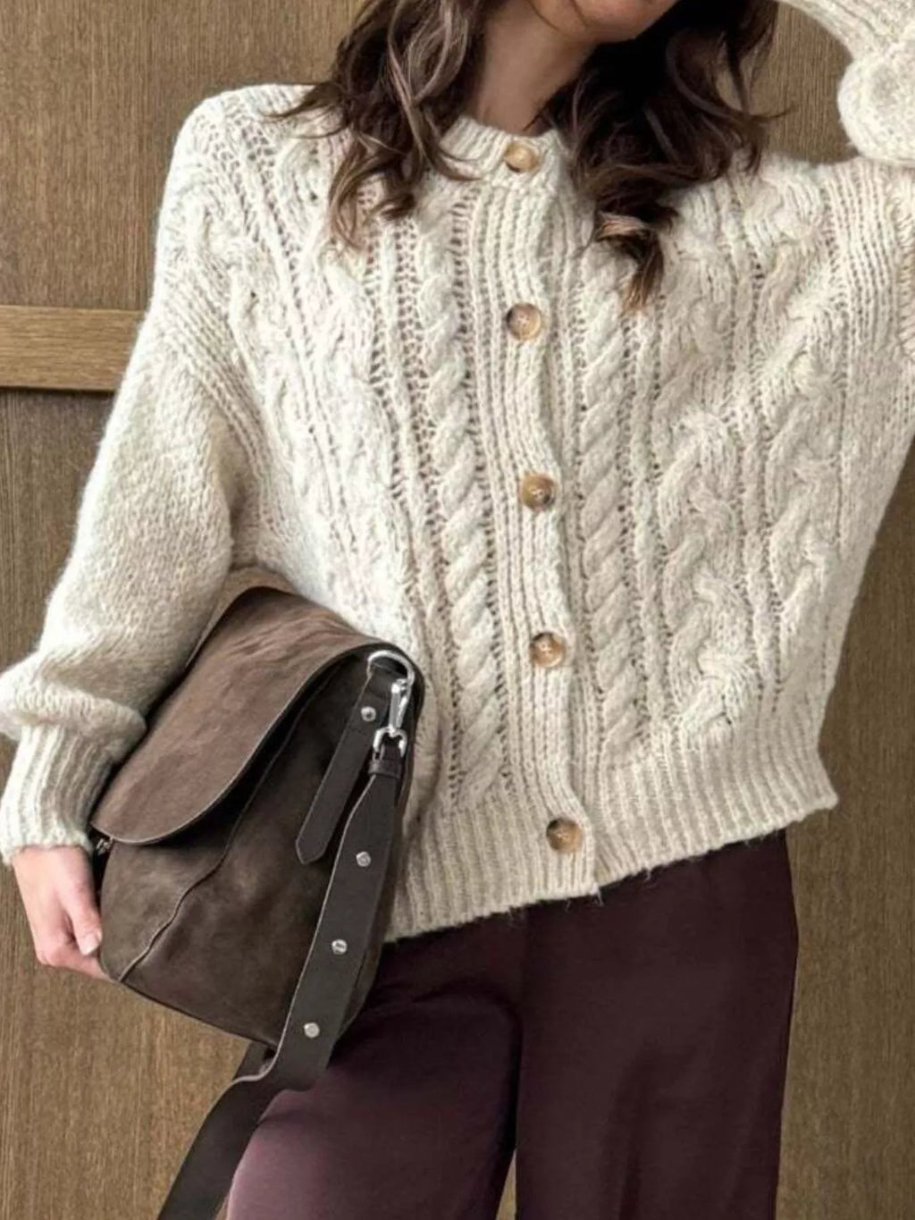 Cable Knit Button-down Cardigan (5)