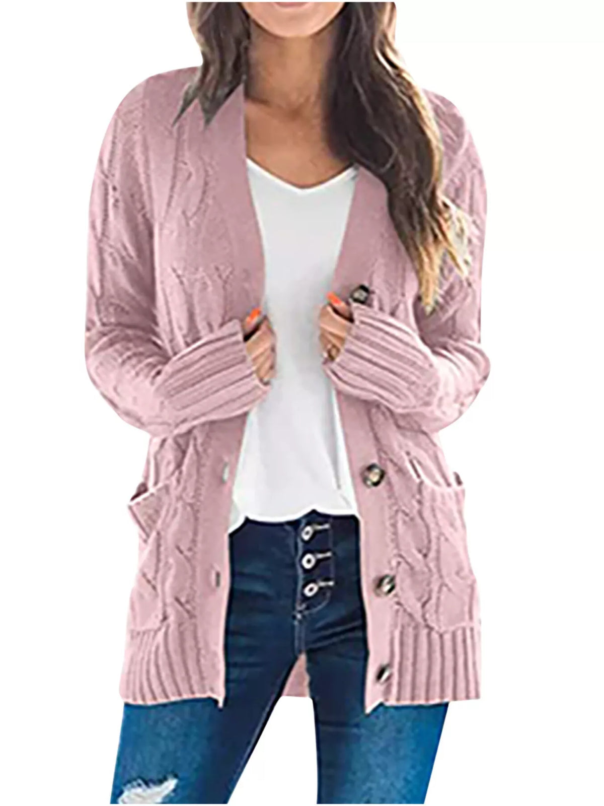 Full Size Chunky Cable Knit Button-down Cardigan Plus (7)