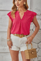Swiss Dot Ruffled Cap Sleeve T-shirt