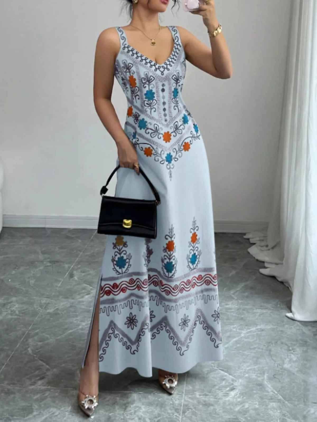 Floral Sleeveless Maxi Dress Side Slit (7)