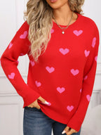Valentine's Day Heart Pattern Dropped Shoulder Sweater (17)