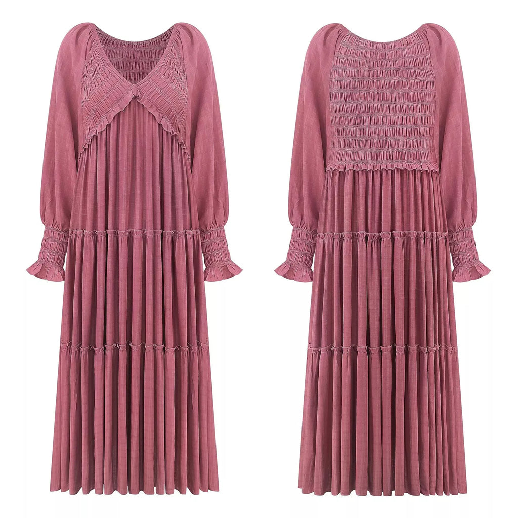 V-neck Long Sleeve Tiered Maxi Dress (10)