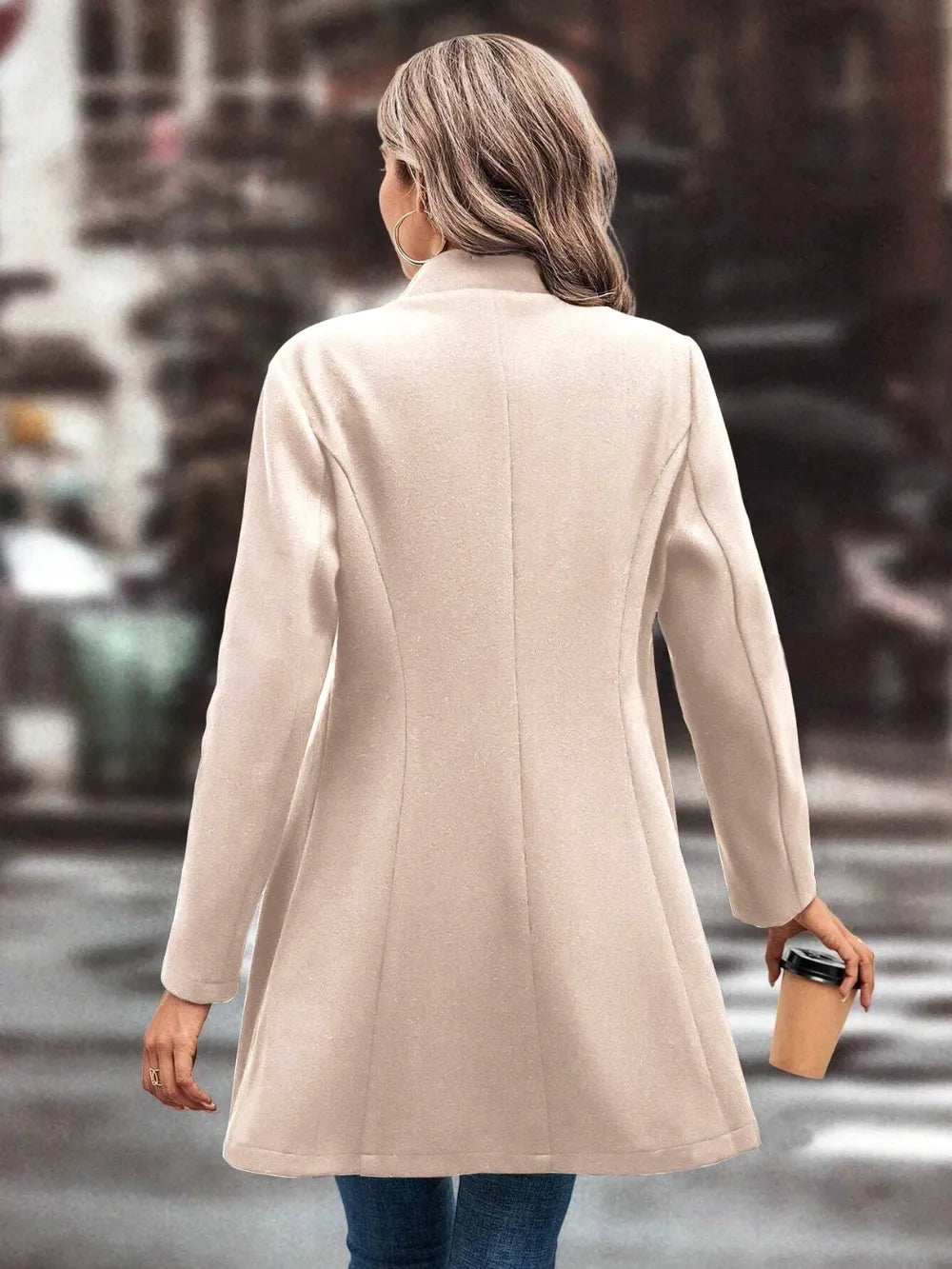 Collared Neck Long Sleeve Longline Coat (10)