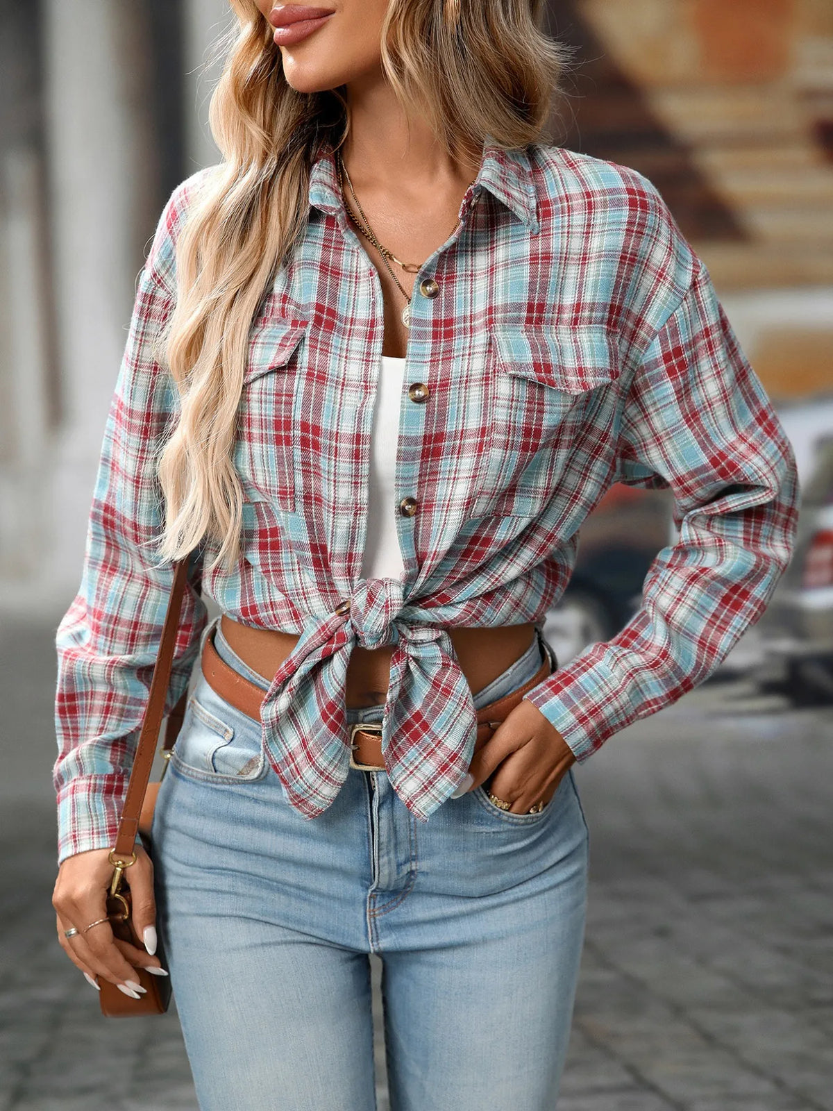 Plaid Button-down Oversized Shirt (2)