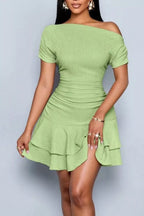 One-shoulder Ruffle Hem Mini Dress (9)