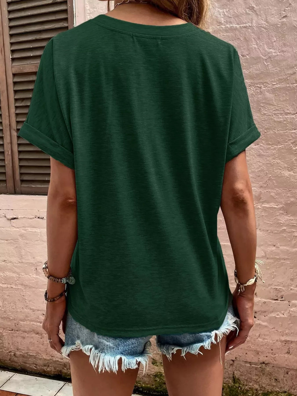 Full Size Notched T-shirt Rolled Sleeves Plus (15)