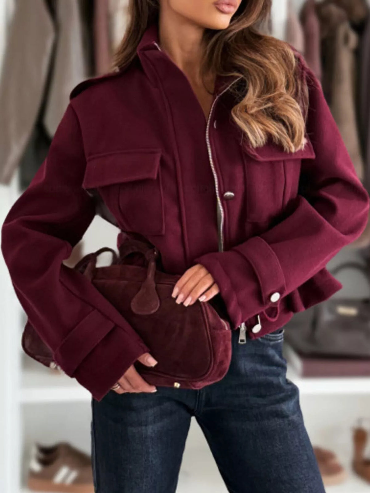 Drawstring Button-up Casual Jacket (11)