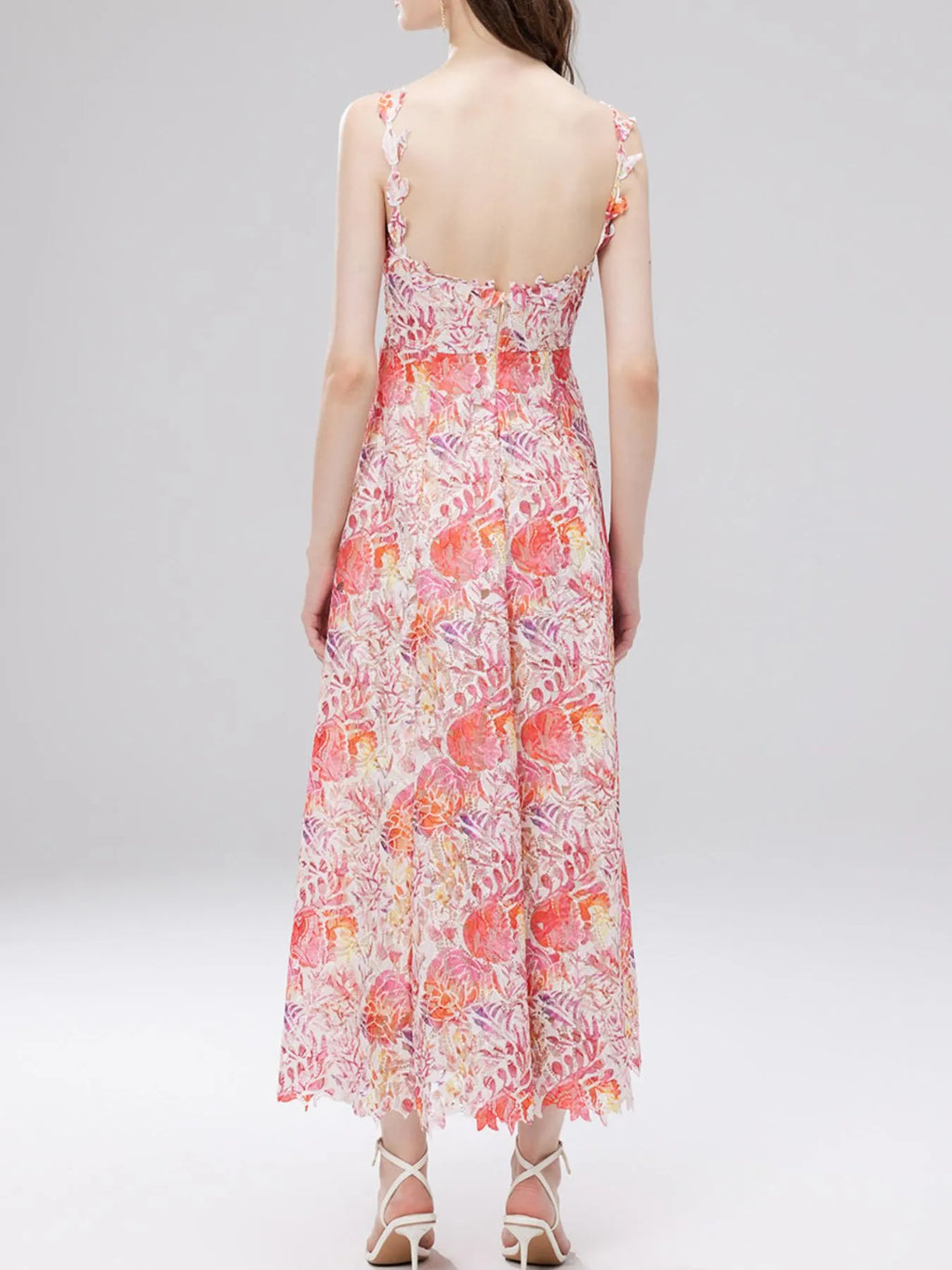 Floral Lace Sleeveless V-neck Midi Dress (22)