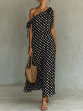 Full Size Polka Dot One-shoulder Maxi Dress Tie Details Plus