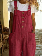 Casual Button Front Wide Leg Overalls (2)