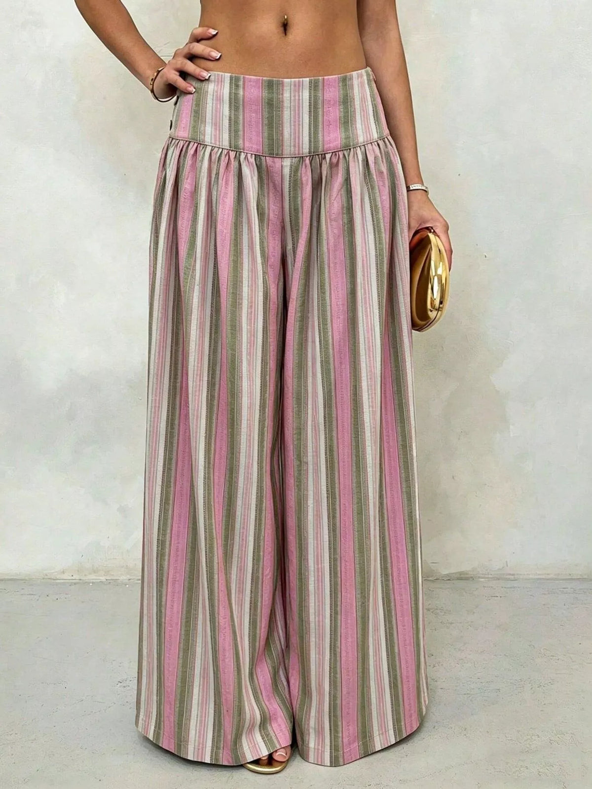 High-waisted Striped Wide-leg Casual Pants (6)