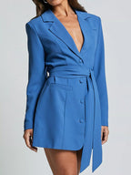 Lapel Collar Tie Waist Blazer (11)